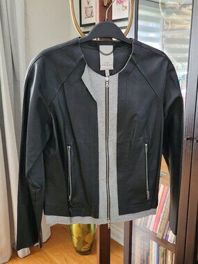 Robert Rodriguez Black Leather and Jersey Short Jacket US 4
